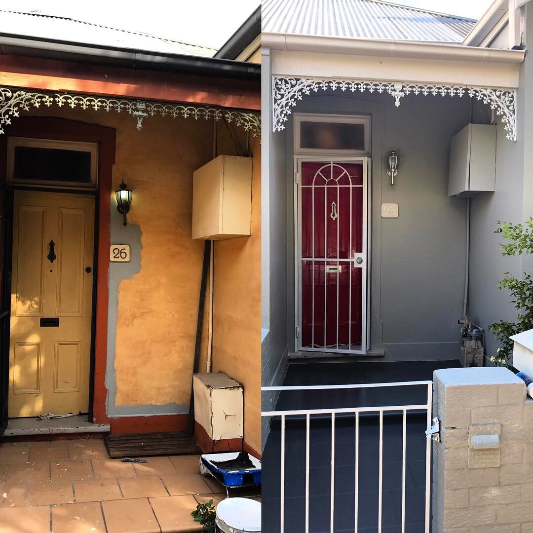 Trinity Beach Cairns heritage front door before and after exterior repaint by MrPaint